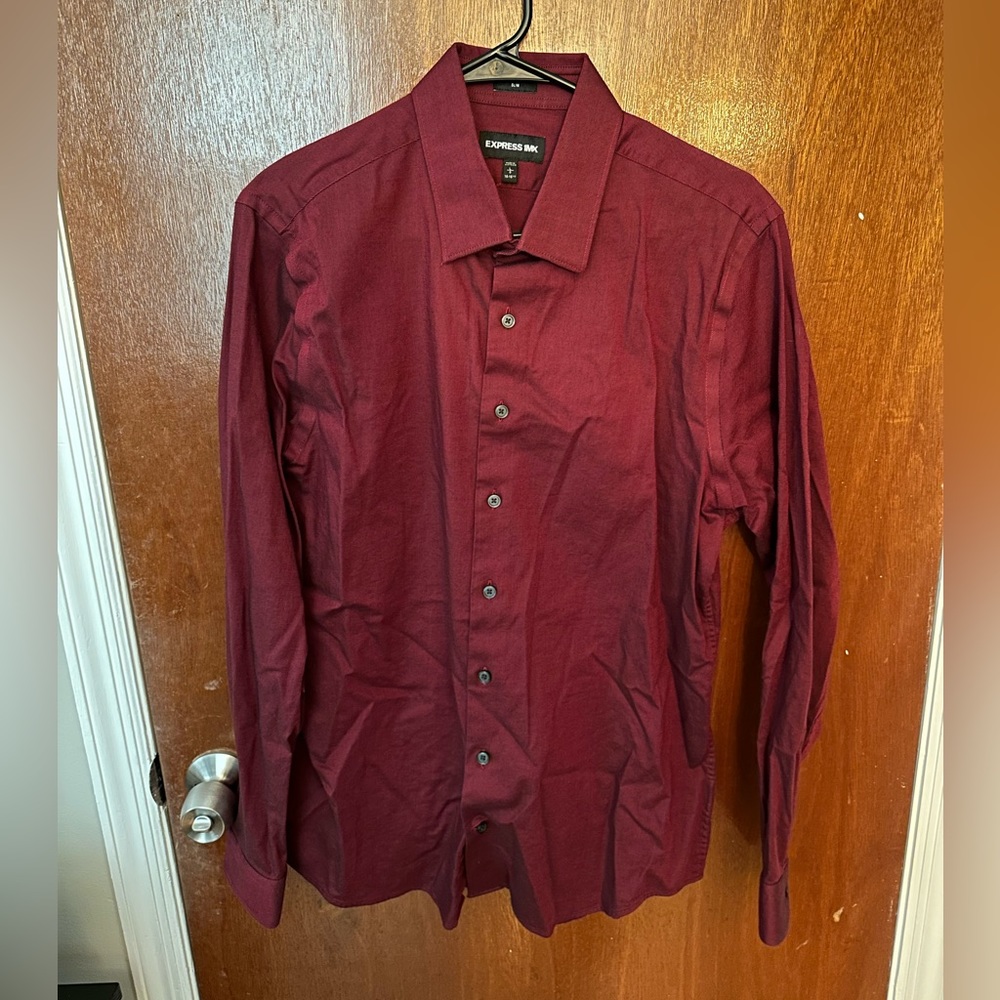 Express Burgundy slim fit button up dress shirt size Large